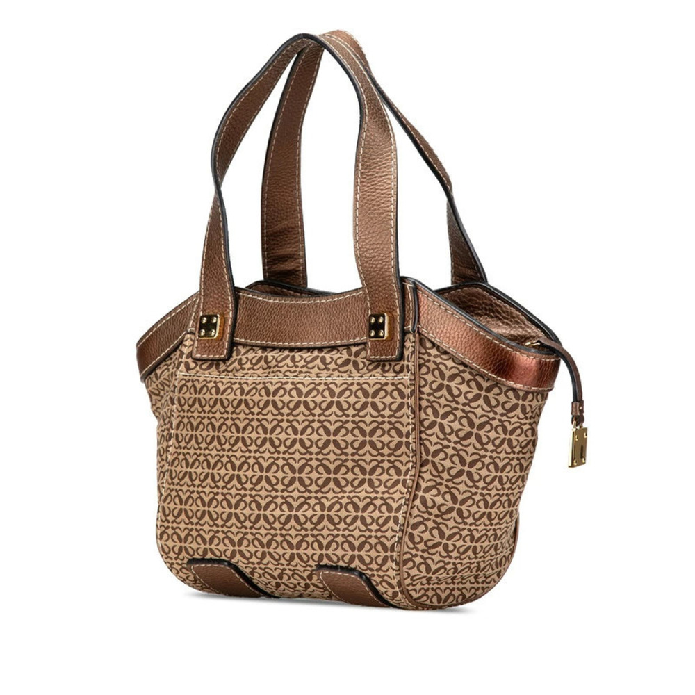 Loewe Leather Canvas Beige Road Brown Handbag Tan Brown
